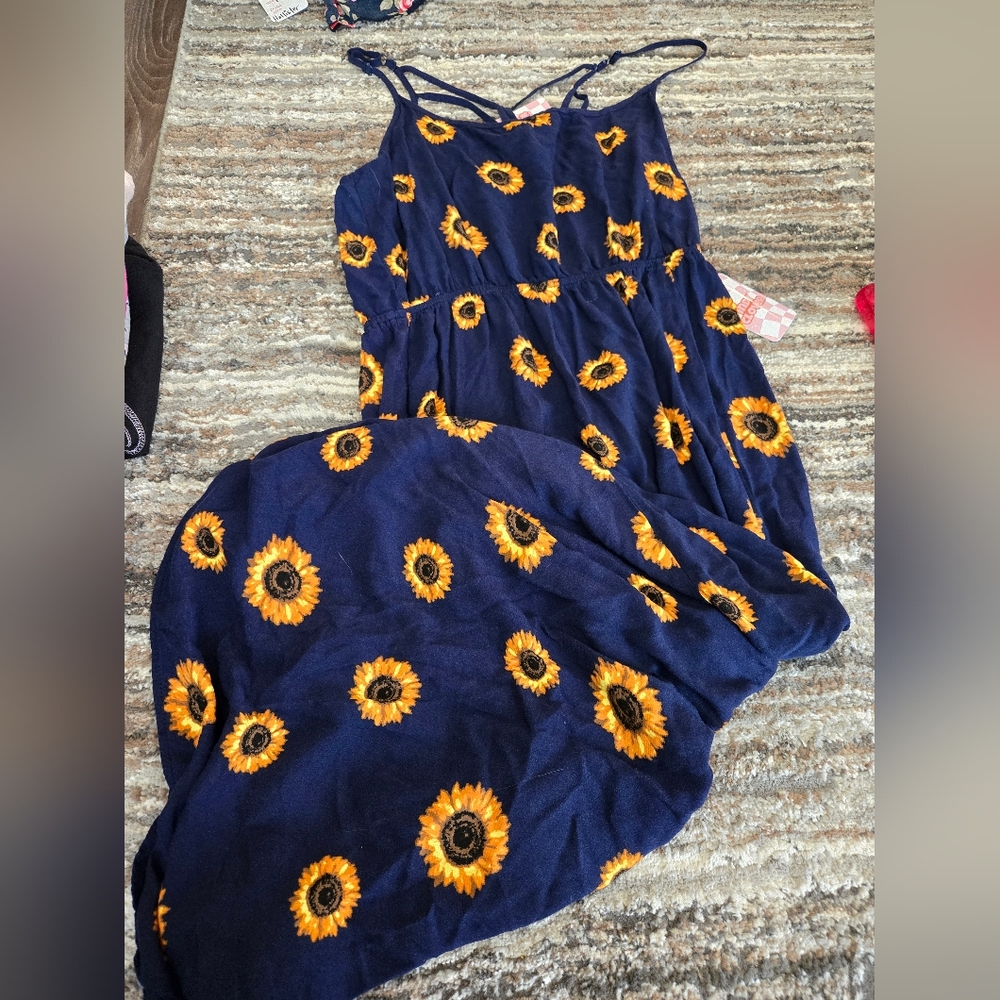 Sunflower Print Blue Maxi Skirt